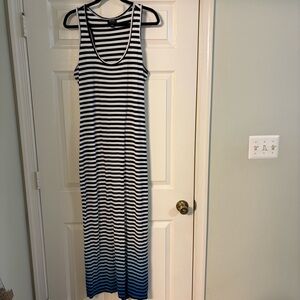 Nicole Miller Women’s Tank Striped Maxi Dress - Black, White, Blue Ombré, Size L